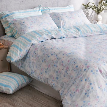 戀家小舖 100%精梳棉 床包 / 單人【花間小兔-藍】含一件枕套 60支精梳棉 台灣製