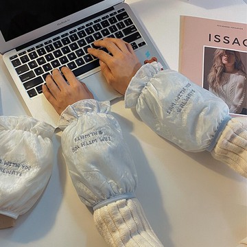 防水蕾絲袖套女秋冬季防臟網紅套袖辦公室工作護袖可愛手袖頭短款