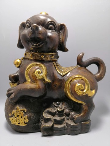 仿古純銅鎏金生肖狗招財聚寶盆福狗防小人客廳辦公室店鋪開業禮品