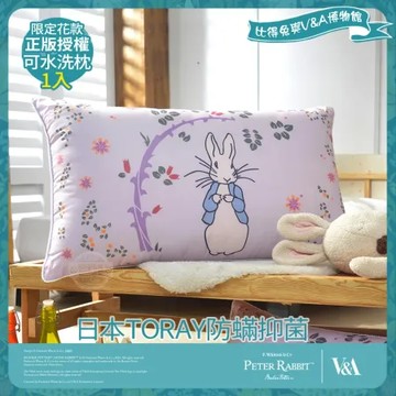 【PETER RABBIT 比得兔】比得兔與V&A博物館 日本TORAY防蹣抑菌可水洗枕-奇幻花園(1入/台灣製/抗菌枕