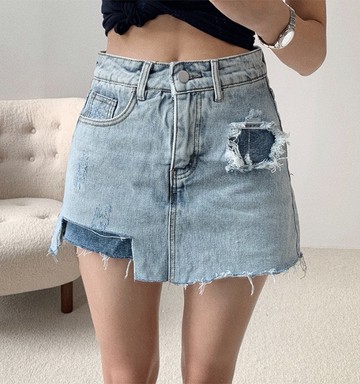 不規則破洞顯瘦牛仔短裙