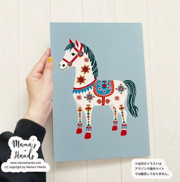 ⭐️已售出 4 件⭐️《帶來幸福的馬》☘️A4 海報 2026 馬年 達拉馬 瑞典傳統木馬 藍色 插畫藝術品