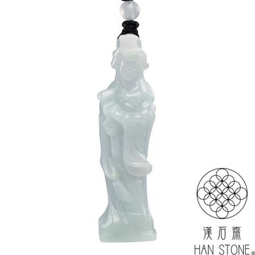 【漢石齋】天然翡翠A貨 媽祖玉佩項鍊 細糯種淺色飄花(17*14*63mm)