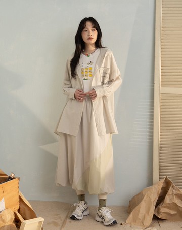 輕盈透氣配色花苞長裙(兩色)