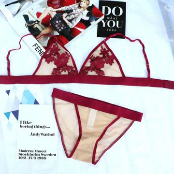 歐美超薄bralette無海綿蕾絲文胸套裝 法式細帶性感時尚女士內衣