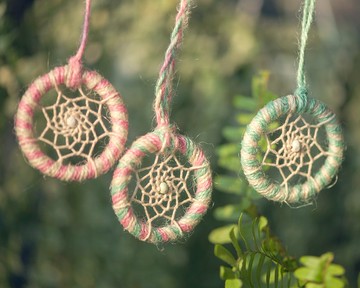 迷你捕夢網 成品 - 雙色麻繩 - 包包吊飾 交換禮物