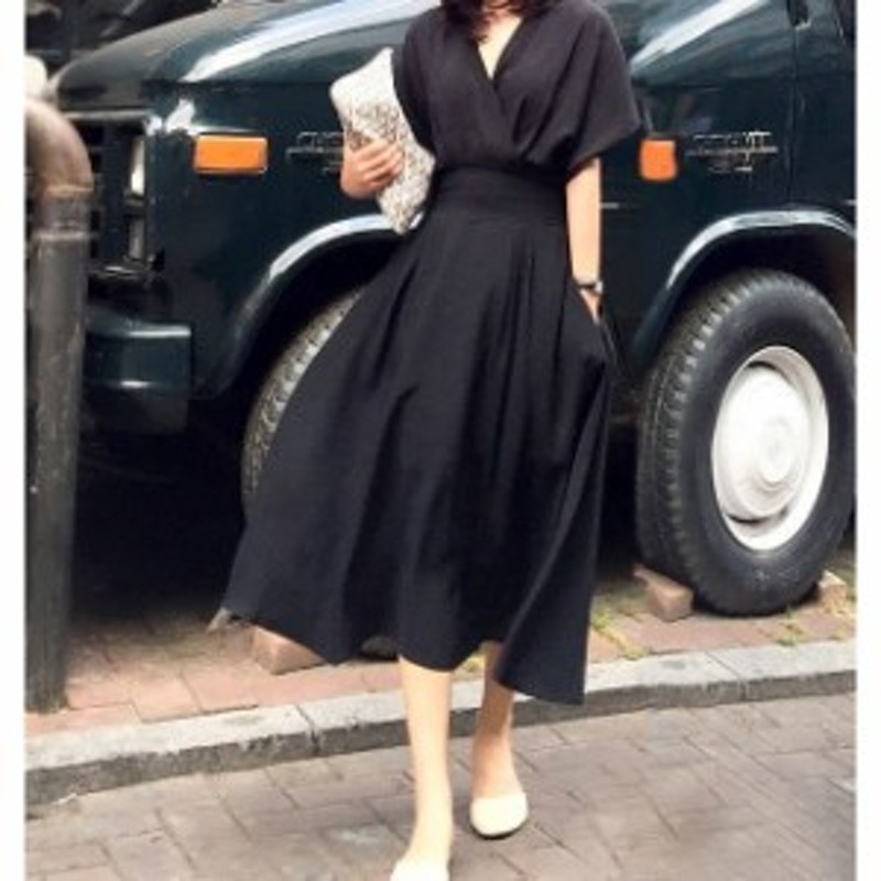 ワンピース カシュクールワンピース レディース ミモレ丈 無地 ミモレ丈ワンピース 半袖 女性 婦人 きれいめ おしゃれ レディースワンピ 通販 Lineポイント最大1 0 Get Lineショッピング