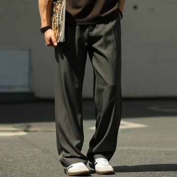 Wuluwear 美式270g透氣涼感休閒西裝褲男單褶寬鬆垂墜感直筒褲