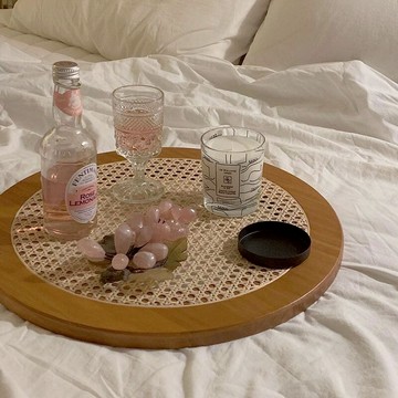 ins風韓國藤編托盤手工實木餐盤北歐茶盤樣板房布景美食拍攝道具