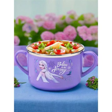 冰雪雙耳湯碗304不銹鋼兒童餐具學生寶寶飯碗防燙家用帶手柄碗女