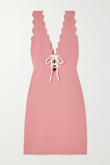 Marysia - Amagansett Scalloped Seersucker Mini Dress - Pink - x large