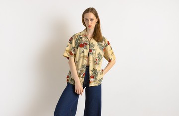 純棉阿茲特克抽象圖騰男女皆宜織物短袖襯衫 小尺寸 7522