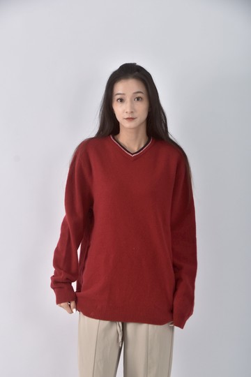 (XL) bossini羊毛學院風紅色長袖上衣