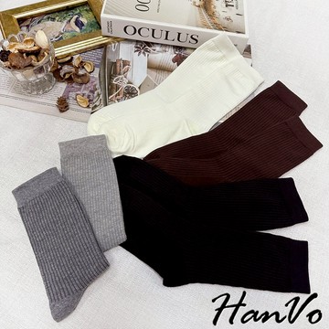【HanVo】天天出貨 素色直紋百搭中長筒襪 吸濕排汗透氣堆堆襪 韓系襪子 襪子 女襪 白襪 女生配件 A12-6334