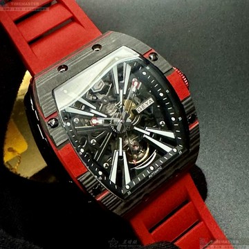 [星晴錶業]GEYA手錶,46mm, 52mm,G78132GWKR雙面機械鏤空錶面黑錶殼紅色矽膠錶帶款