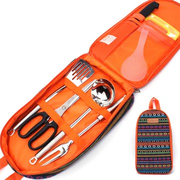 戶外炊具7件套裝野營廚具便攜不銹鋼餐具露營野餐用品燒烤工具 【林之舍】