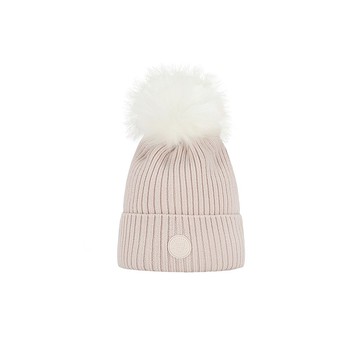 毛線帽【ISW】針織美麗諾羊毛球毛線帽-奶油 (三色可選)