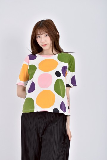 (S) uniqlo x marimekko質感棉質純棉多彩點點白色短袖上衣