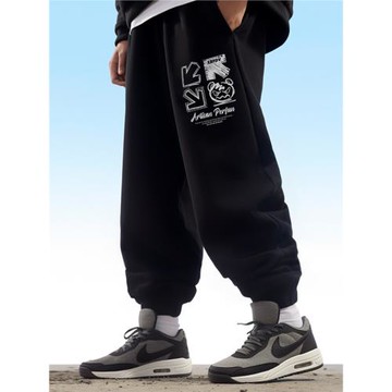 男生大碼束腳加絨胖子春夏衛褲