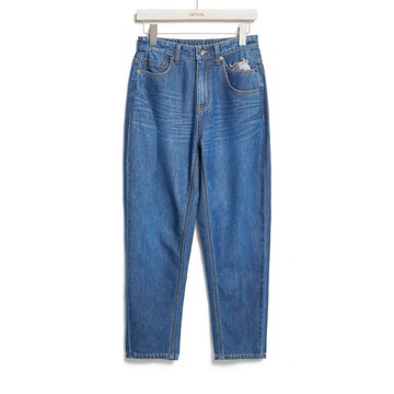 SOMETHING｜女裝｜貓咪鬆緊丹寧錐形褲