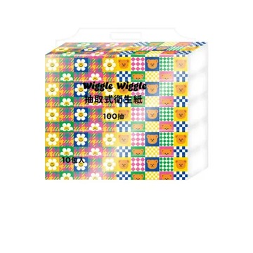 Wiggle Wiggle 抽取式衛生紙(微笑小花與小熊款) 10包 x 10袋入