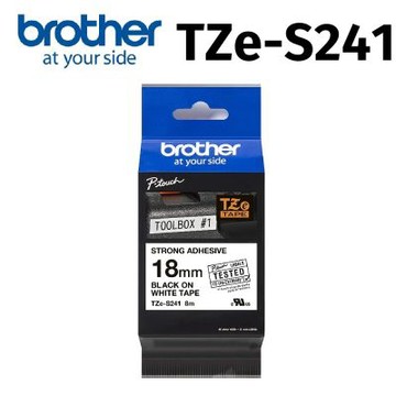 【Brother 兄弟】TZe-S241 超黏性護貝標籤帶 ( 18mm 白底黑字 )