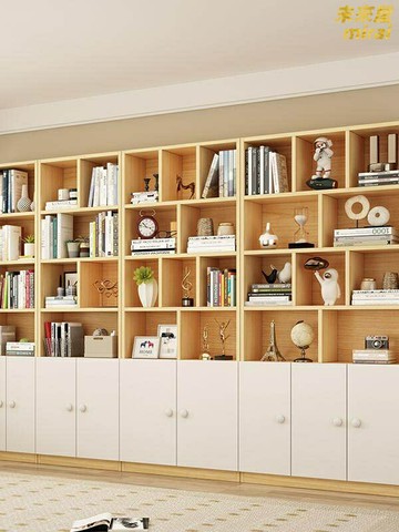 【全實木帶門】書櫃 書架 置物架 儲物櫃 展示櫃 整牆書櫃 客廳書房定製 防塵收納 兒童房儲物 環保無甲醛