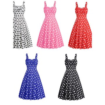 吊帶掛脖兩穿歐美風格街頭時尚熱賣新款吊帶連衣裙波點印花A字裙