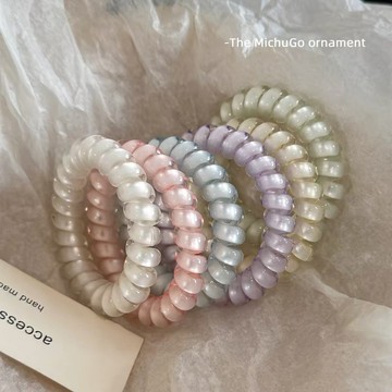 台灣現貨【梅子醬】新品糖果色電話線髮圈 女高彈力扎髮皮筋 馬尾發繩 不傷髮 馬尾頭繩 兒童橡皮筋髮飾88-A103