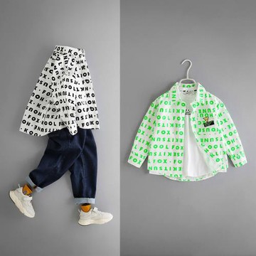 男童襯衫長袖2024春秋裝新款韓版洋氣薄外套童裝兒童寬松字母襯衣
