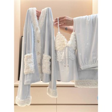 Miss Bunny甜美軟糯少女居家珊瑚絨睡衣女秋冬季保暖家居服三件套