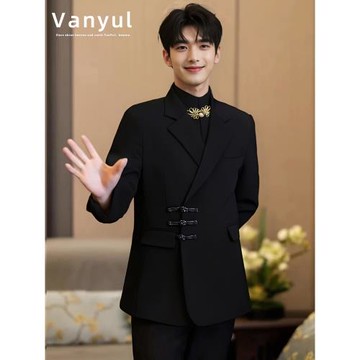 Vanyul新中式中山裝西裝男套裝婚禮結婚新郎訂婚國風穿搭禮服唐裝