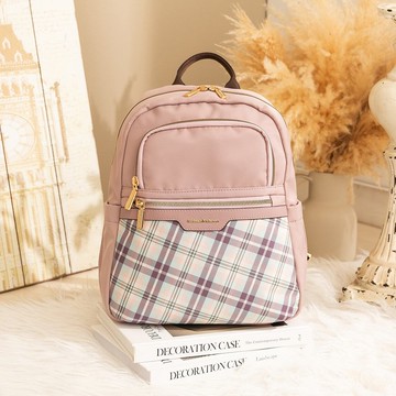 【金安德森】UNIQUE經典格紋 多功能隔層後背包-薰光粉
