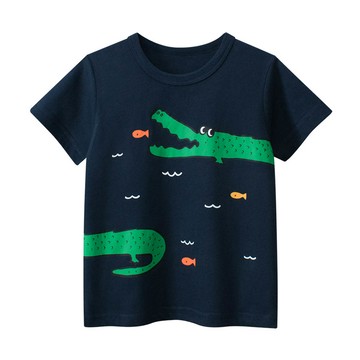 27KIDS - 純棉短袖上衣-鱷魚吃魚-藏青