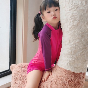 DUYI~夢詩 兒童夏季拚色連體泳衣 男女童小中大童泳衣海邊沙灘 長袖連體速幹