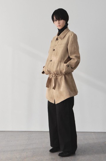 法式復古 / 廓形中長款風衣外套 / 麂皮絨