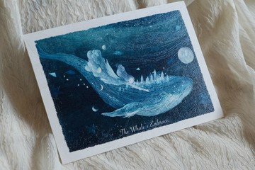 【預購】精緻加工浮雕畫卡 15x21cm (A5) - 鯨魚的擁抱