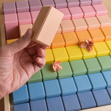 階梯式計數積木套裝 淡彩彩虹色 木製 蒙特梭利兒童玩具