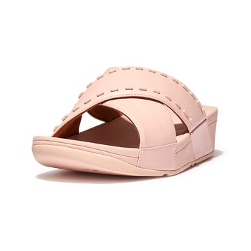 FitFlop LULU RUBBER-STUD LEATHER CROSS SLIDES 縫線造型交叉帶涼鞋(玫瑰鹽)