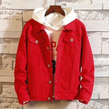 春秋時尚褂子大紅色牛仔夾克帥氣過年喜氣外套男本命年茄克潮百搭
