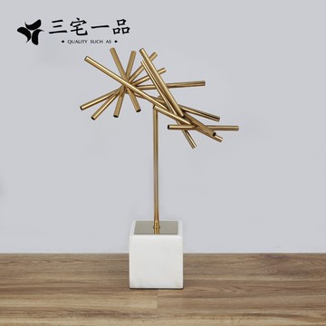 設計師樣板房間酒店軟裝飾品大理石古銅桌面小擺件藝術加工品創意