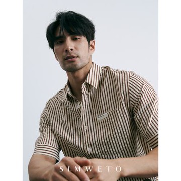 夏季紳士新品 做舊條紋短袖襯衫男士設計感小眾輕熟男裝半袖襯衣