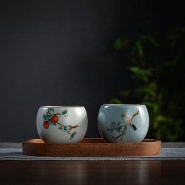 汝瓷婚慶禮品鐵胎汝窯立業杯對杯組陶瓷茶杯主人杯禮盒隨手禮套裝