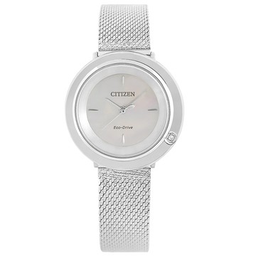 CITIZEN /EM0640-91D/L 光動能 珍珠母貝 藍寶石水晶玻璃 米蘭編織不鏽鋼手錶 銀白色 31mm
