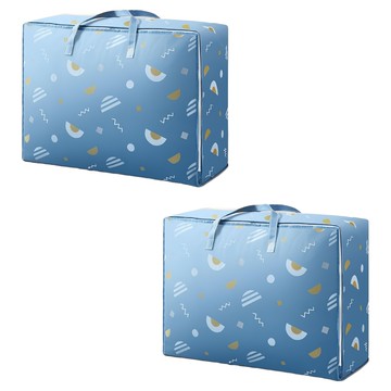小麥購物 不織布棉被收納袋 L483 特大 90L  藍色幾何  2個
