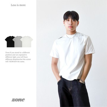 Zone |『現貨』千鳥格撞色短袖 小領口 短袖男 修身 高級 韓系 冷淡 台灣男生穿搭 muscle fit