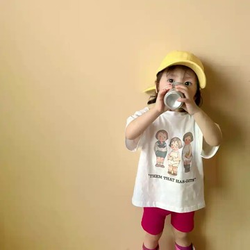 夏日新品~韓版夏季男女寶寶卡通短袖字母T恤舒適純棉休閒百搭上衣 女童上衣 女童短袖 童装 中小童上衣