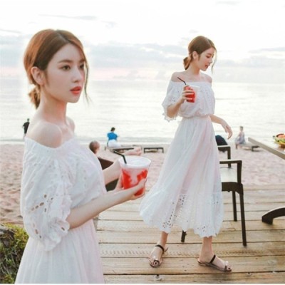 ワンピース レディース 夏 マキシワンピース 白 韓国風 膝丈 ロング丈ワンピース オシャレ 上品 旅行 海デート ビーチワンピース 通販 Lineポイント最大get Lineショッピング