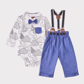 Louis系列雲朵長包屁衣藍褲子組(附吊帶)