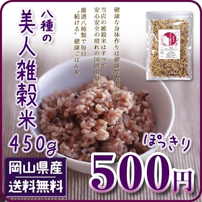 雑穀 美人雑穀米450g 岡山県産 ポイント消化 お試し もち麦 玄米他 メール便